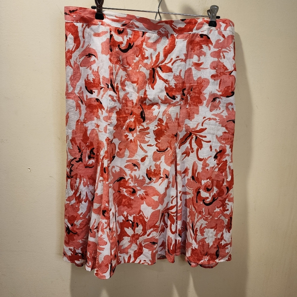 Elementz Floral 100% Linen A line Skirt Size XL